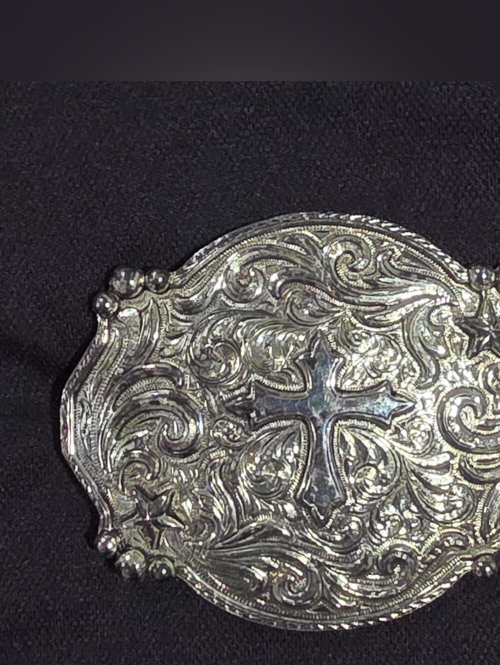 Silver Ornate Cross Accent Belt Buckle - Decorative Home Accent